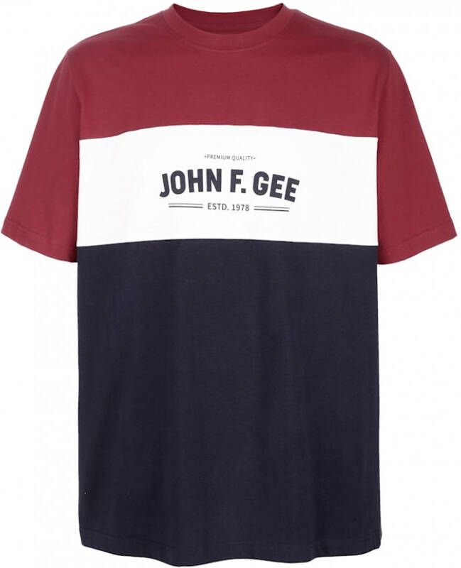 John F. Gee T-shirt van zuiver katoen Marine Bordeaux