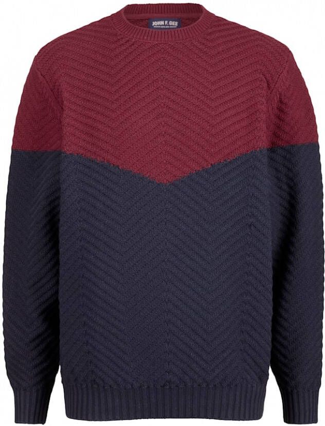 John F. Gee Trui met modieuze colourblocking Marine Bordeaux