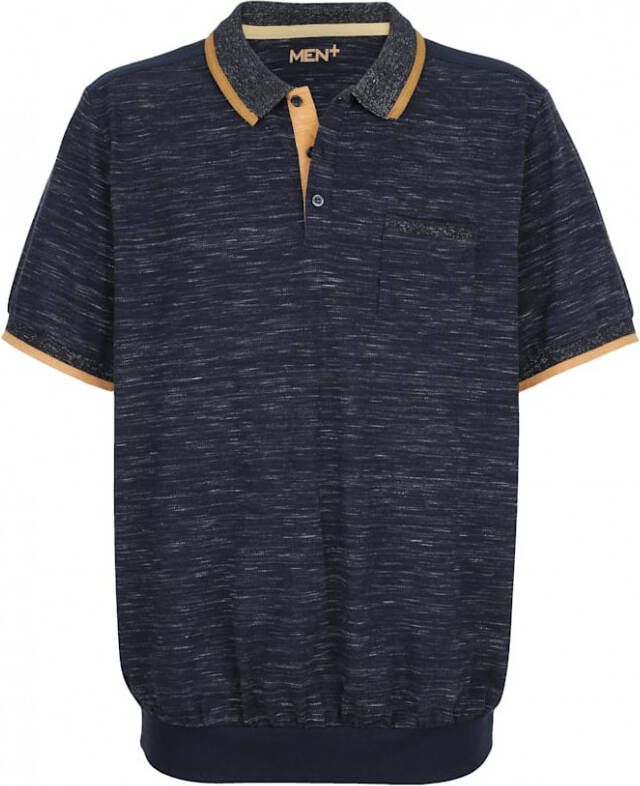 Men plus Poloshirt van gemêleerd materiaal Marine Wit