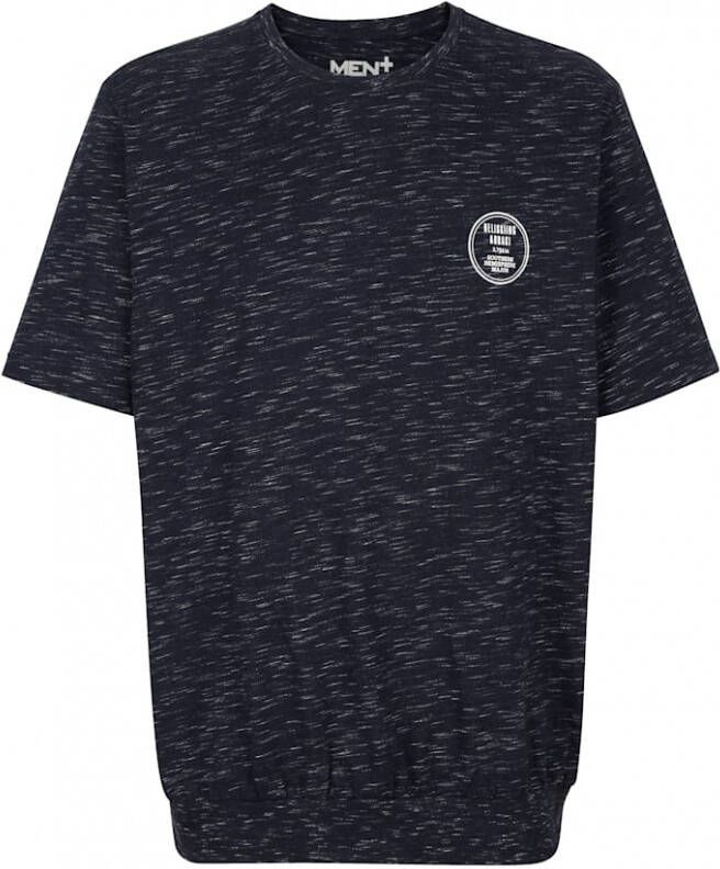 Men plus T-shirt van gemêleerd materiaal Marine Wit