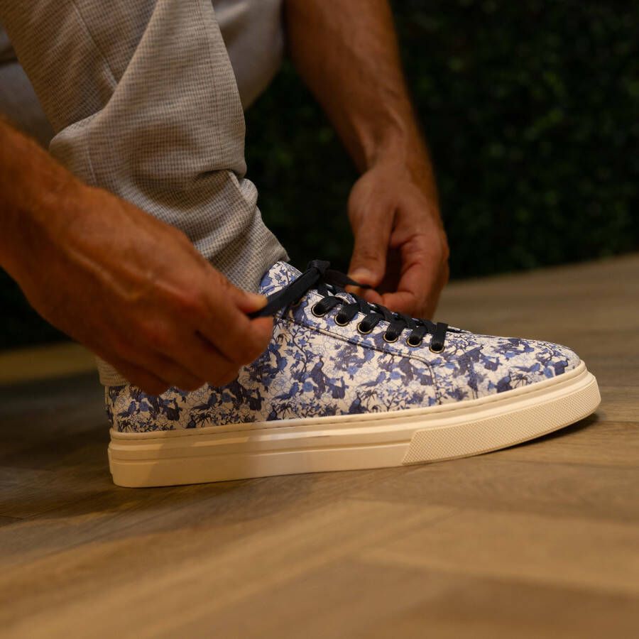 Lureaux Azure Bird Garden Sneakers Handgemaakte Nette Schoenen Voor Heren