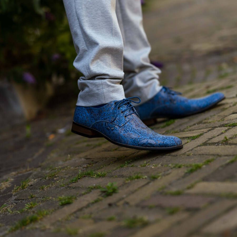 Lureaux Blue Paisley Panther Kleurrijke Schoenen Voor Heren Veterschoenen Met Print
