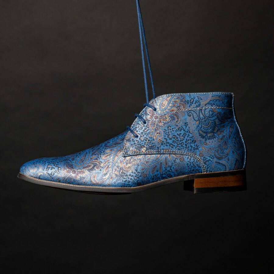 Lureaux Blue Paisley Panther High Kleurrijke Schoenen Voor Heren Veterschoenen Met Print