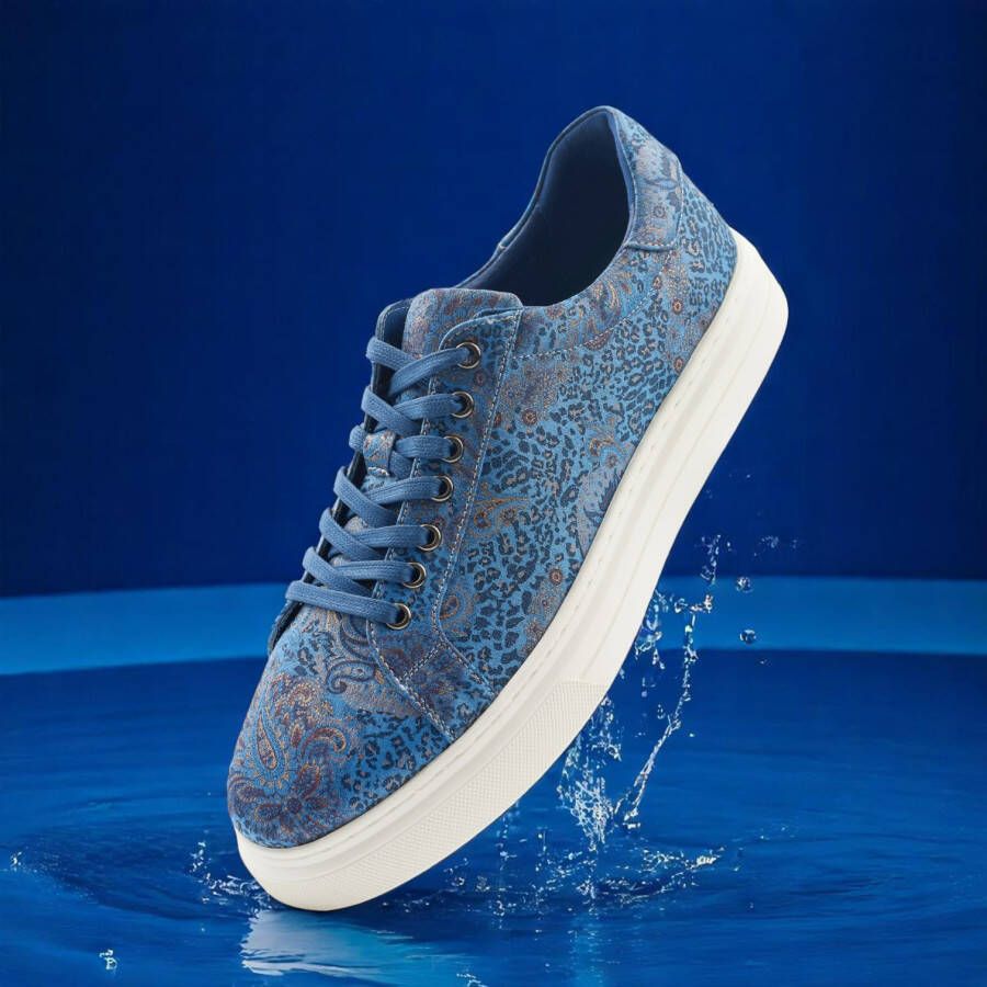 Lureaux Blue Paisley Panther Sneakers Handgemaakte Nette Schoenen Voor Heren