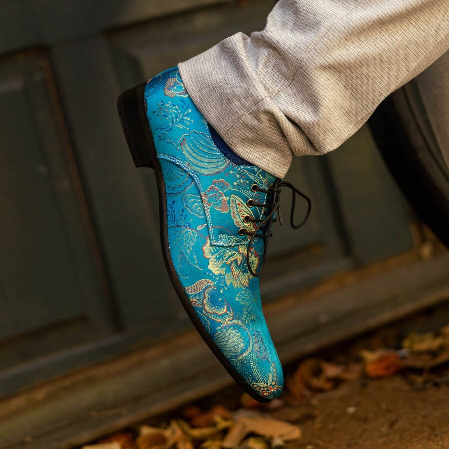 Lureaux Blue Shadow Kleurrijke Schoenen Voor Heren Veterschoenen Met Print