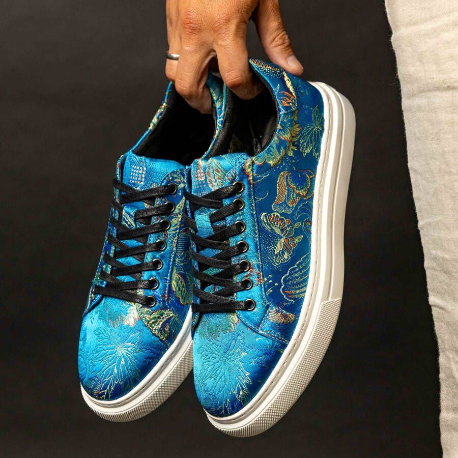 Lureaux Blue Shadow Sneakers Handgemaakte Nette Schoenen Voor Heren