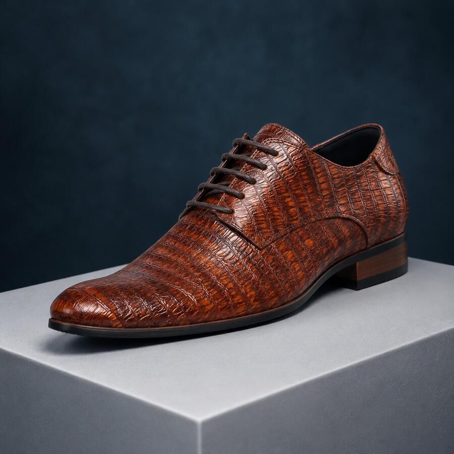 Lureaux Brown Reptile Kleurrijke Schoenen Voor Heren Veterschoenen Met Print