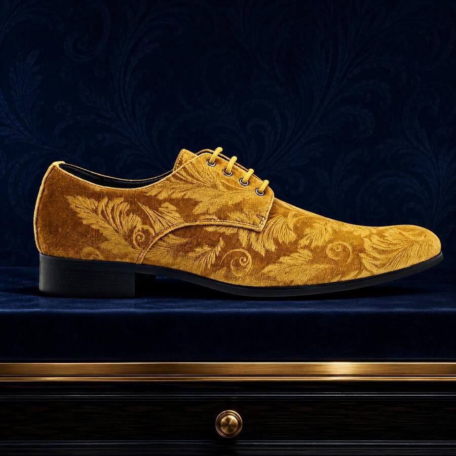 Lureaux Golden Velvet Paisley Handgemaakte Nette Schoenen Voor Heren