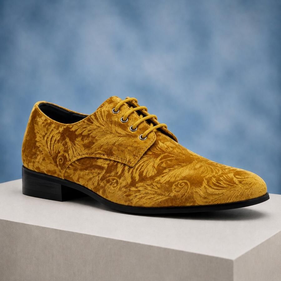 Lureaux Golden Velvet Paisley Handgemaakte Nette Schoenen Voor Heren