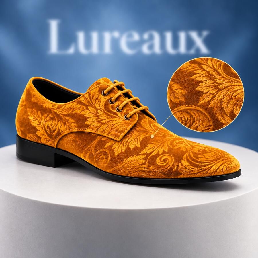 Lureaux Golden Velvet Paisley Handgemaakte Nette Schoenen Voor Heren