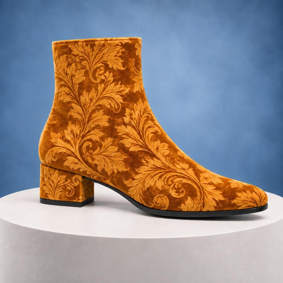 Lureaux Golden Velvet Paisley Lady Boot Handgemaakte Nette Schoenen Voor Heren