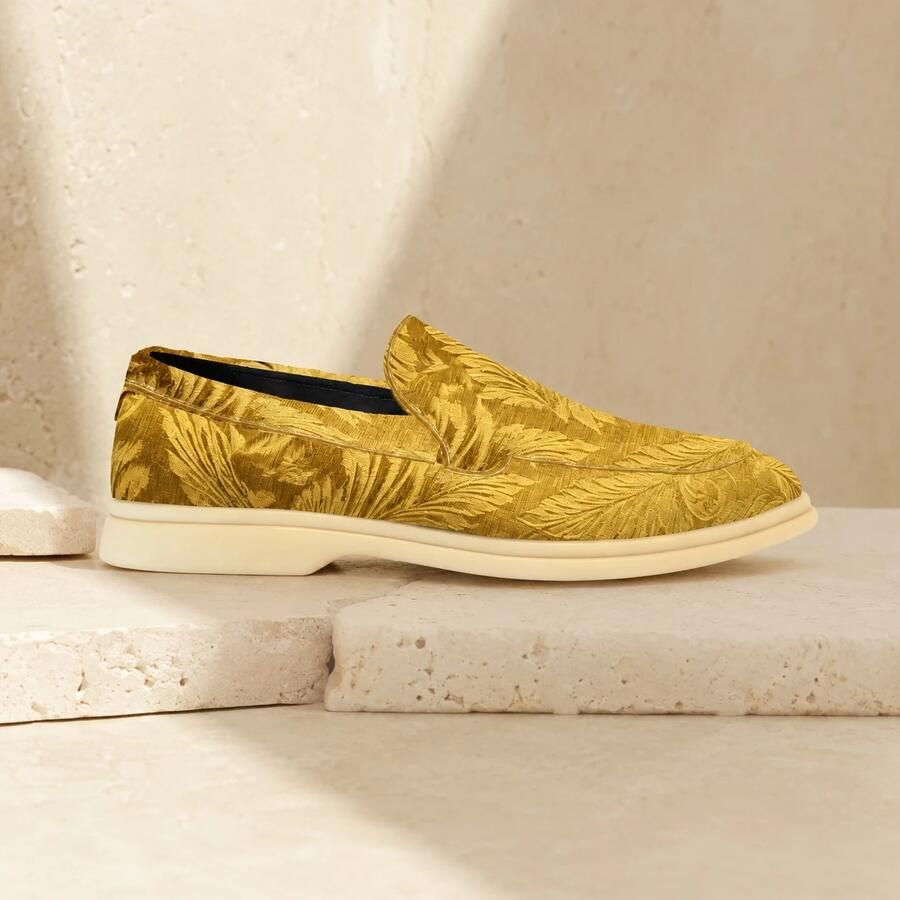 Lureaux Golden Velvet Paisley Loafer Handgemaakte Nette Schoenen Voor Heren