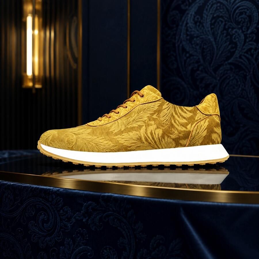 Lureaux Golden Velvet Paisley Runners Handgemaakte Nette Schoenen Voor Heren