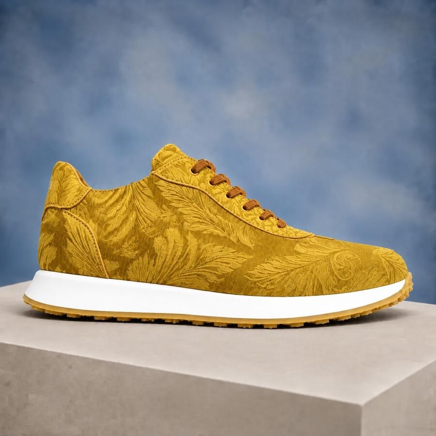 Lureaux Golden Velvet Paisley Runners Handgemaakte Nette Schoenen Voor Heren