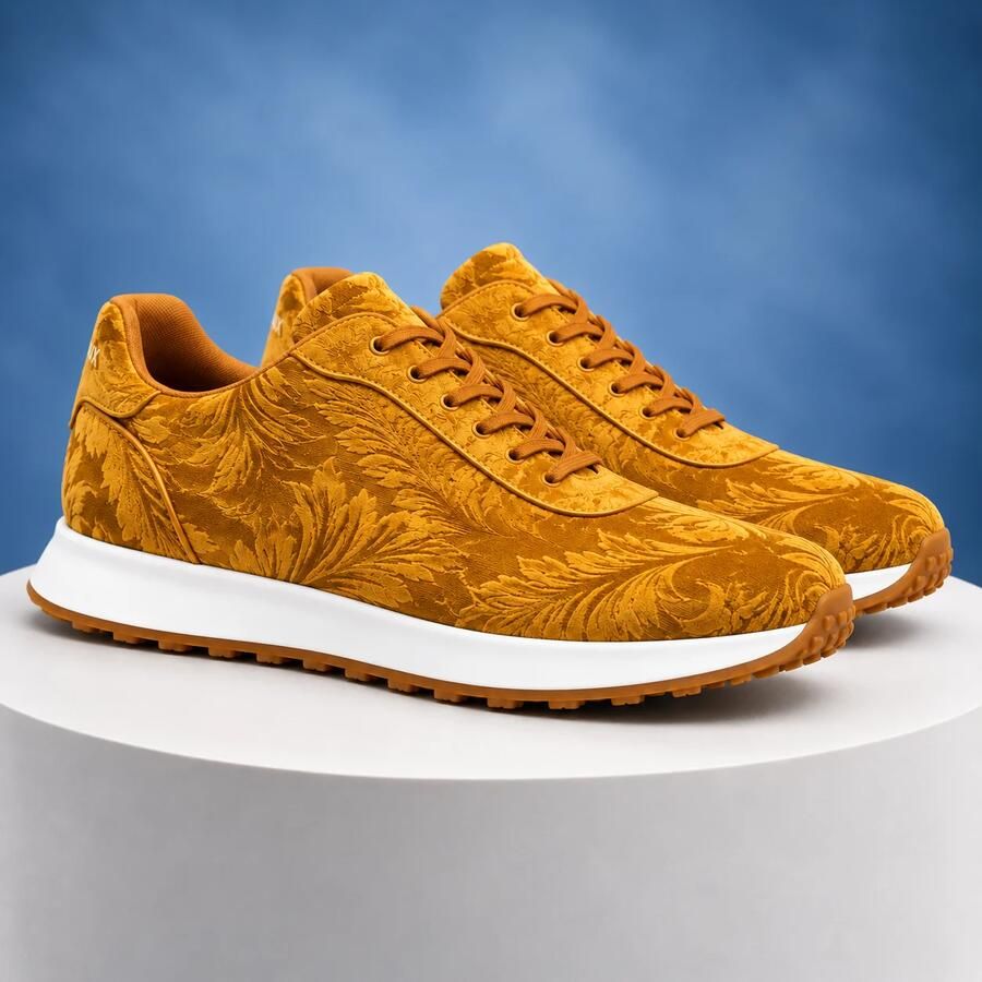 Lureaux Golden Velvet Paisley Runners Handgemaakte Nette Schoenen Voor Heren
