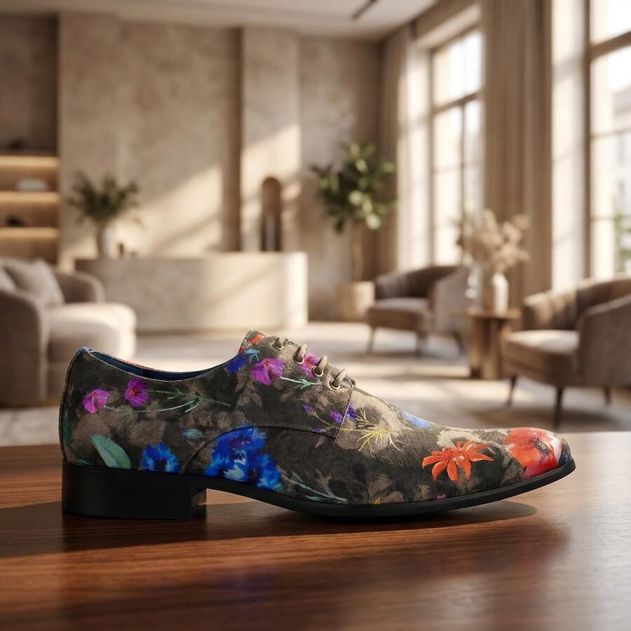 Lureaux Grey Velour Flora Handgemaakte Nette Schoenen Voor Heren