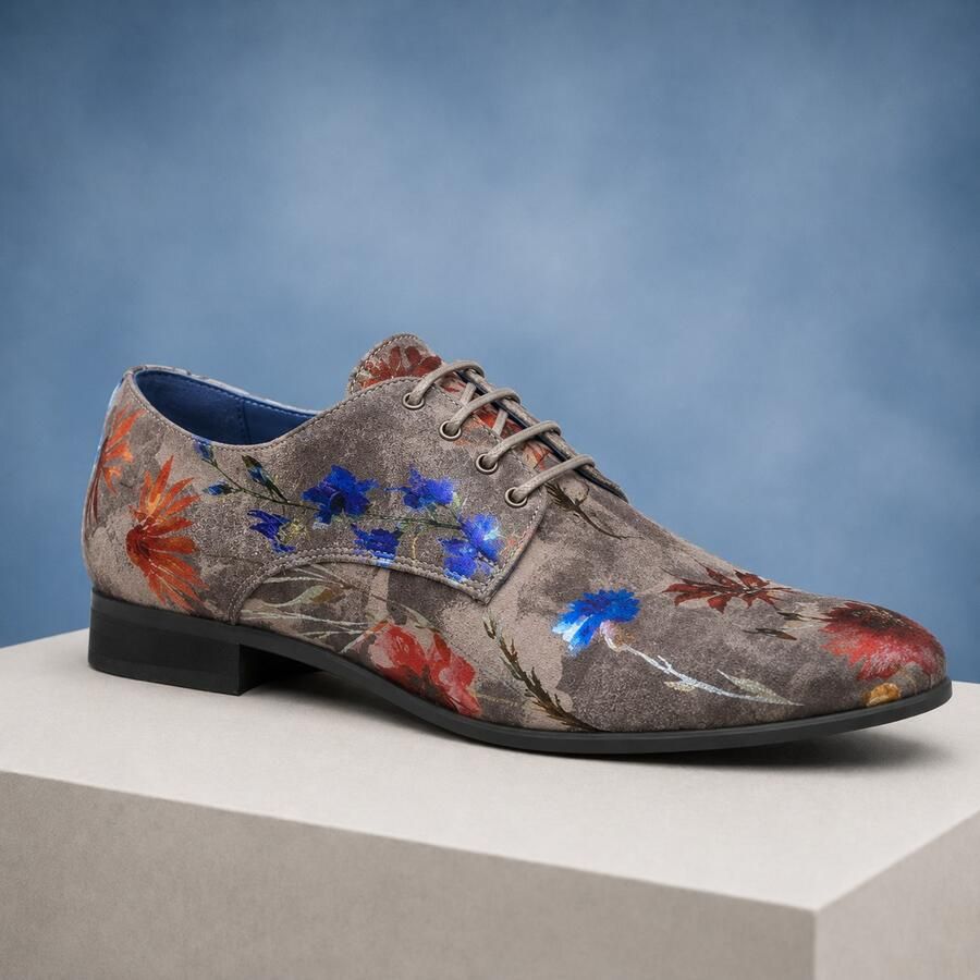 Lureaux Grey Velour Flora Handgemaakte Nette Schoenen Voor Heren