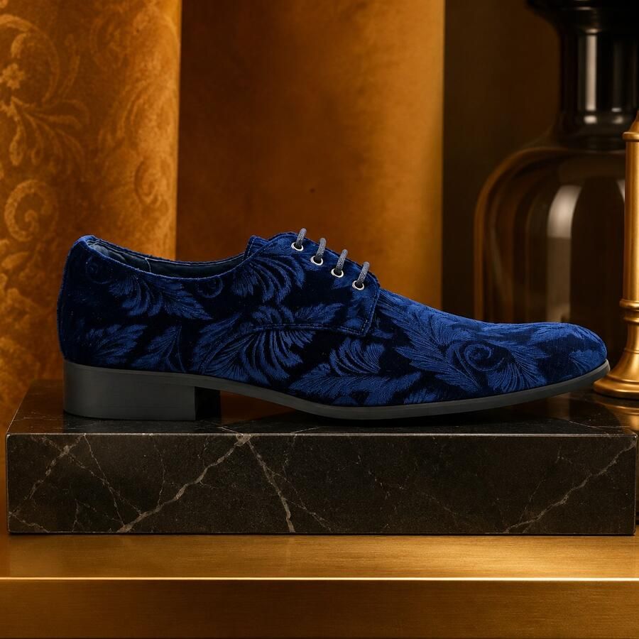 Lureaux Indigo Velvet Paisley Handgemaakte Nette Schoenen Voor Heren