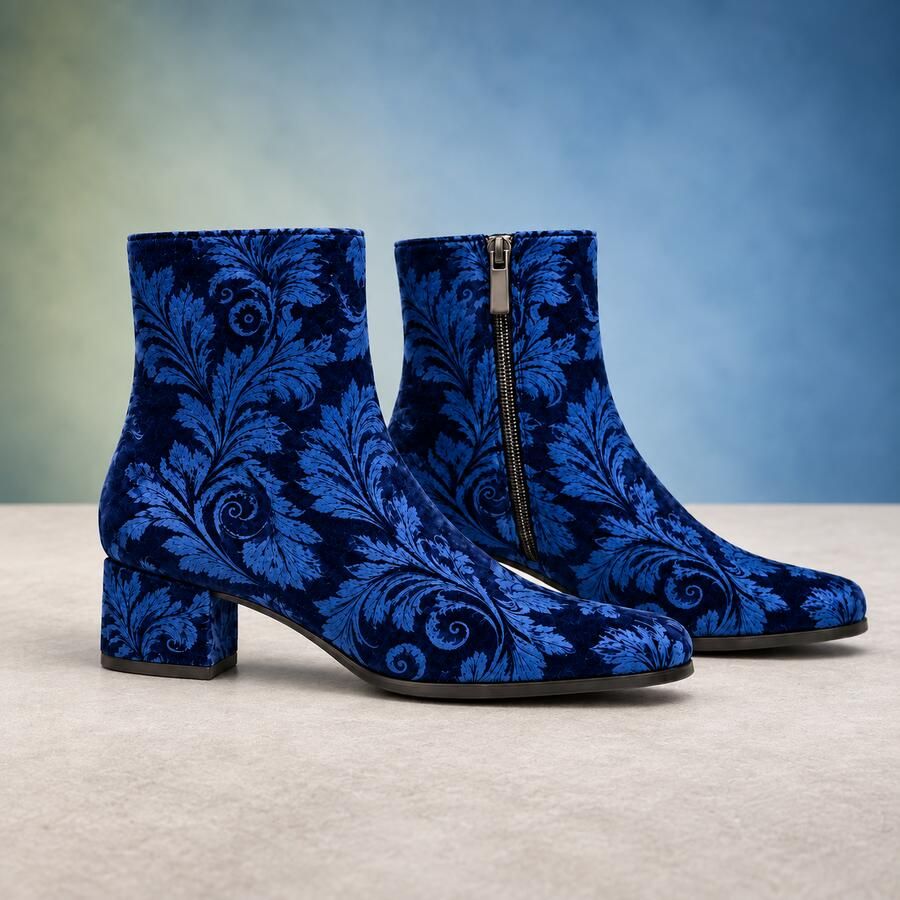 Lureaux Indigo Velvet Paisley Lady Boot Handgemaakte Nette Schoenen Voor Heren