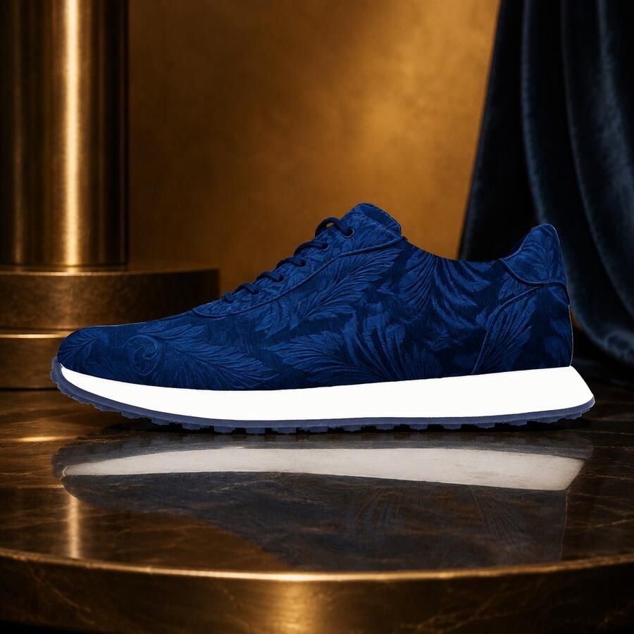 Lureaux Indigo Velvet Paisley Runners Handgemaakte Nette Schoenen Voor Heren
