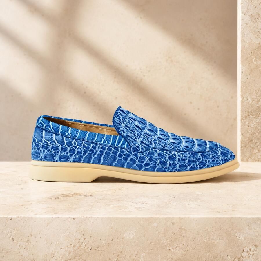 Lureaux Iron Scale Blue Loafer Handgemaakte Nette Schoenen Voor Heren
