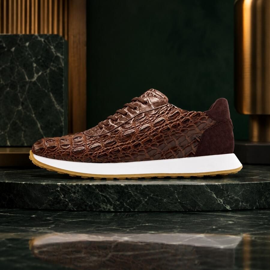 Lureaux Iron Scale Brown Runners Handgemaakte Nette Schoenen Voor Heren