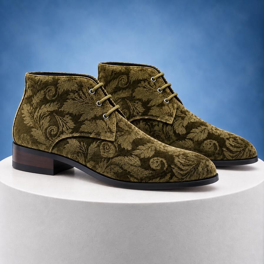 Lureaux Moss Velvet Paisley High Handgemaakte Nette Schoenen Voor Heren