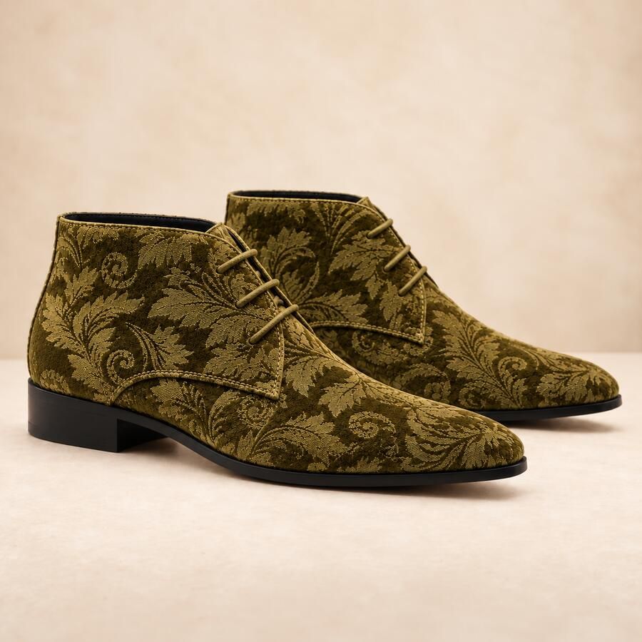 Lureaux Moss Velvet Paisley High Handgemaakte Nette Schoenen Voor Heren