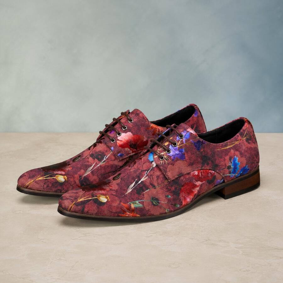 Lureaux Rosso Velour Flora Handgemaakte Nette Schoenen Voor Heren