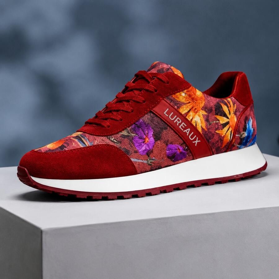Lureaux Rosso Velour Flora Runner Handgemaakte Nette Schoenen Voor Heren