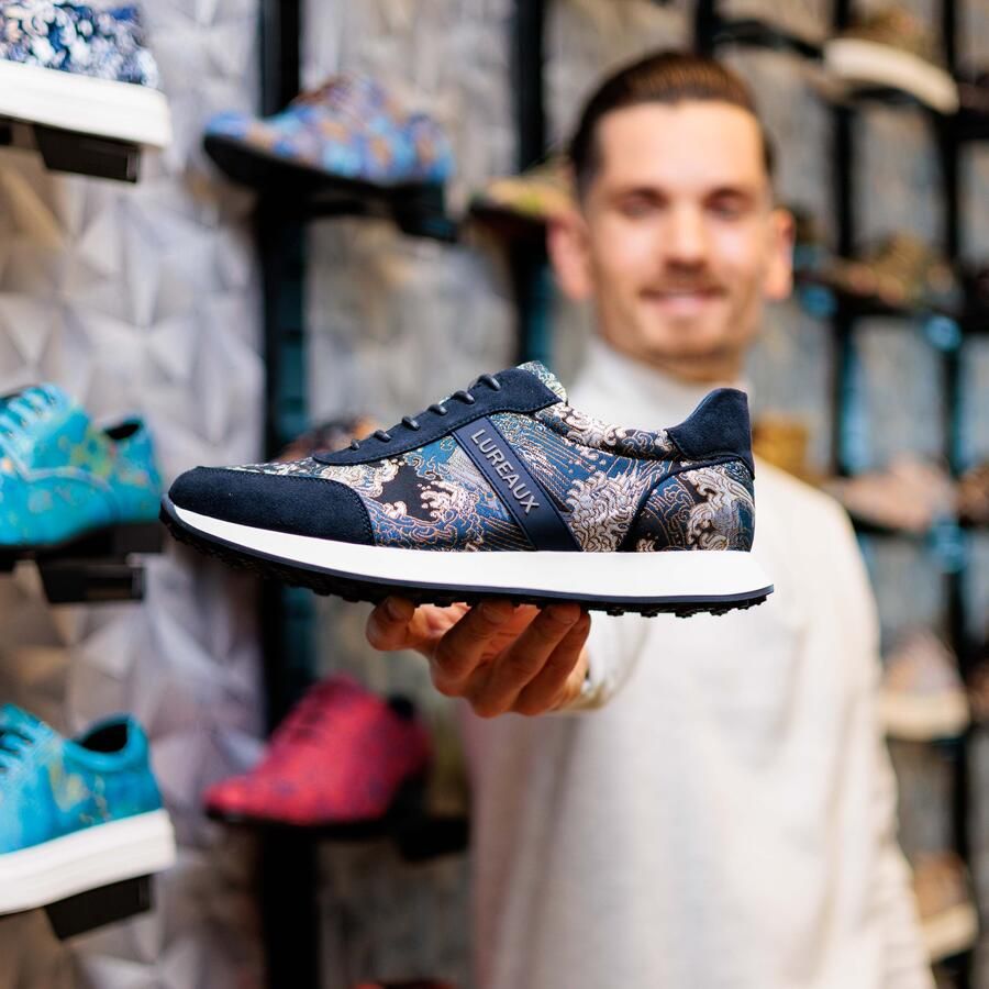 Lureaux Silent Blue Tsunami Runners Handgemaakte Nette Schoenen Voor Heren