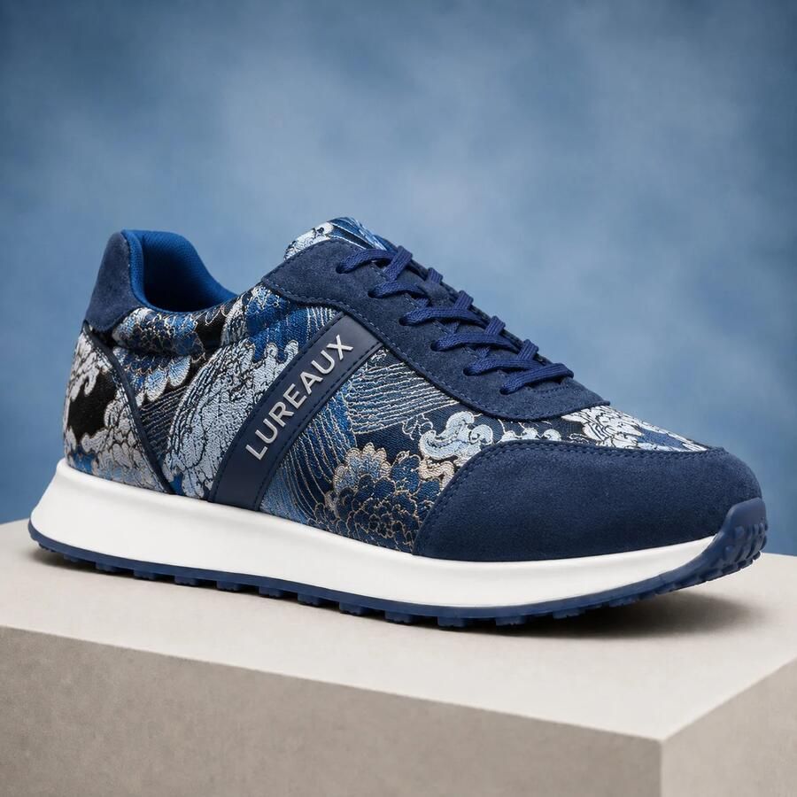 Lureaux Silent Blue Tsunami Runners Handgemaakte Nette Schoenen Voor Heren