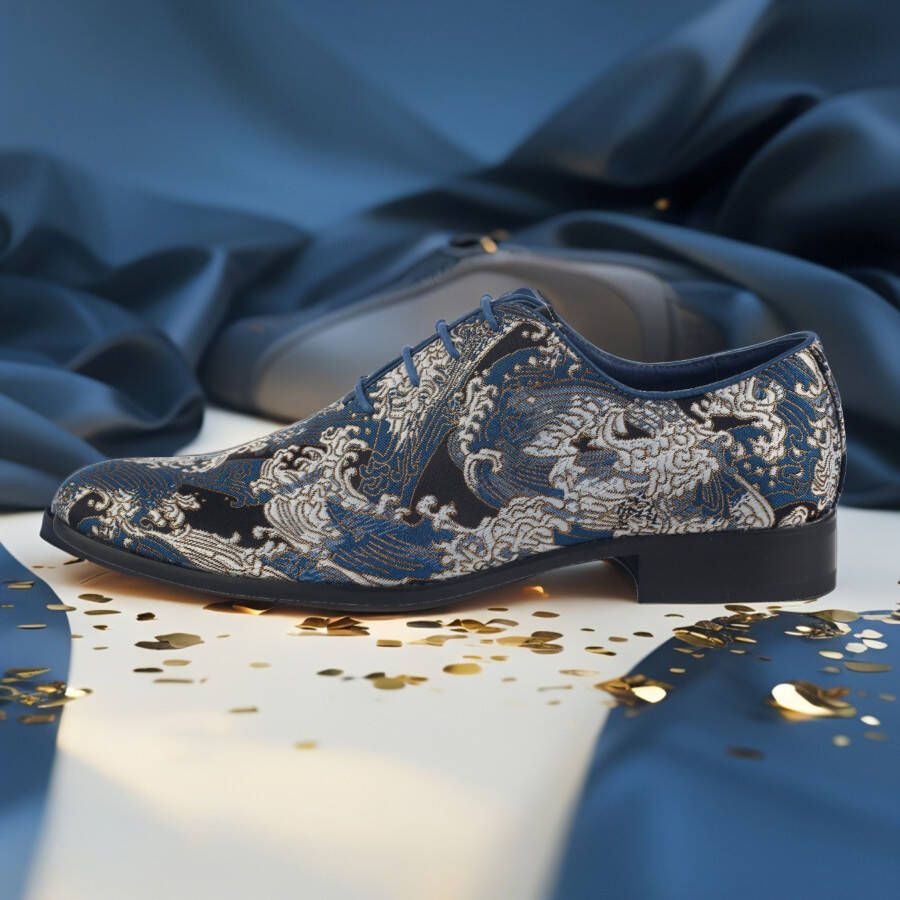 Lureaux Silent Blue Tsunami- Handgemaakte Nette Schoenen Voor Heren
