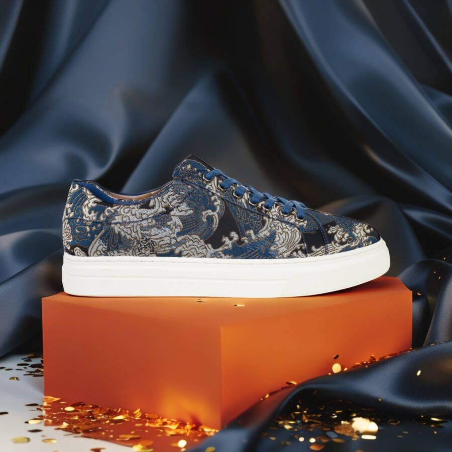 Lureaux Silent Blue Tsunami Sneakers Handgemaakte Nette Schoenen Voor Heren