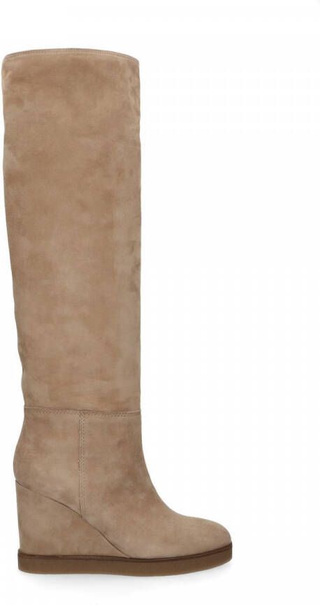 Black label Beige suède hoge laarzen met sleehak - Schoenen.nl