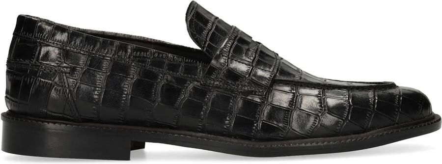 Manfield Black Label leren loafers met croco print zwart