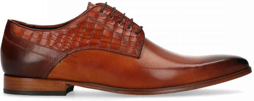 Black Label Heren Bruine veterschoenen met snakeskin details