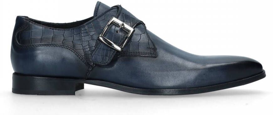 Black Label Heren Donkerblauwe gespschoenen van leer