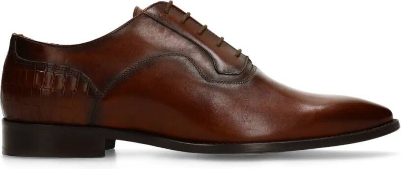 Black Label Heren Donkerbruine leren veterschoenen