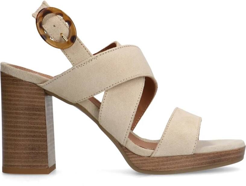 Manfield Beige suède pumps met gesp