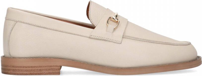 Manfield Dames Beige leren loafers met goudkleurig detail - Foto 2