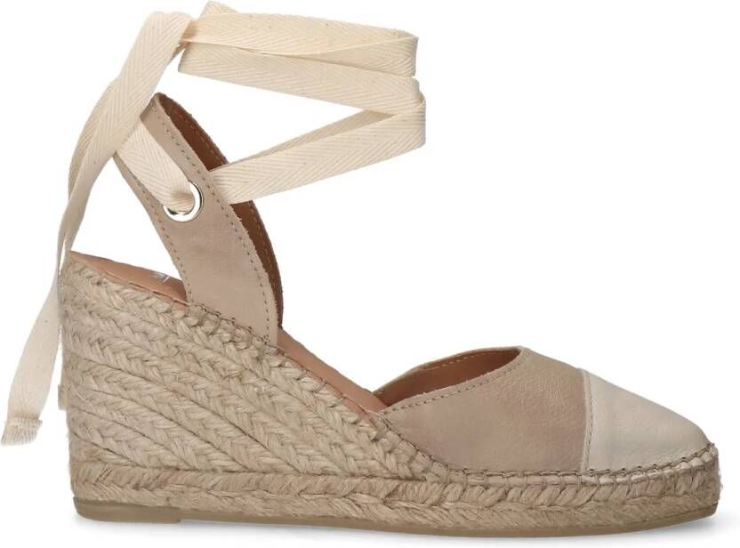 Manfield Dames Beige leren sleehakken met lint - Foto 2