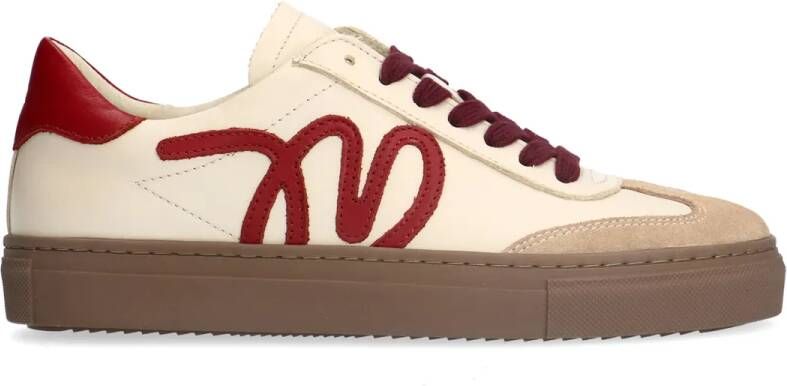 Manfield Beige leren sneakers met burgundy details