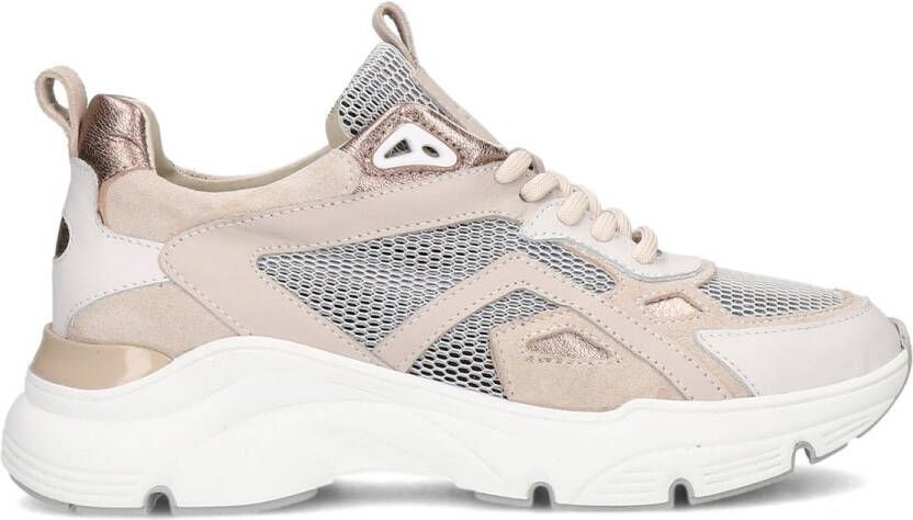 Manfield Dames Beige leren sneakers met details van suède - Foto 2
