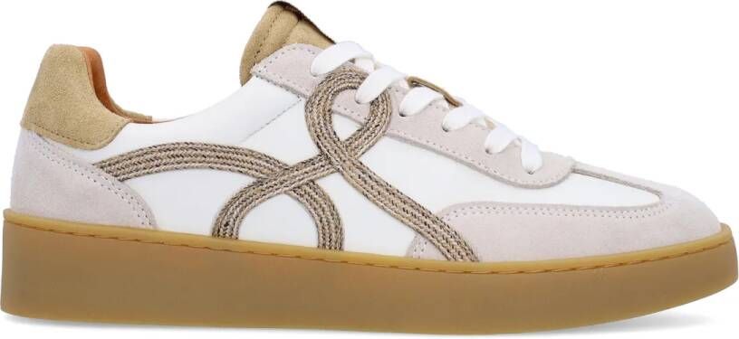 Manfield Beige leren sneakers met suède details