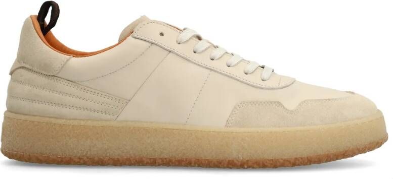 Manfield Heren Beige leren sneakers met suède details