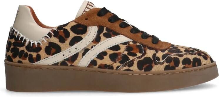 Manfield Beige leopard sneakers met ponytail