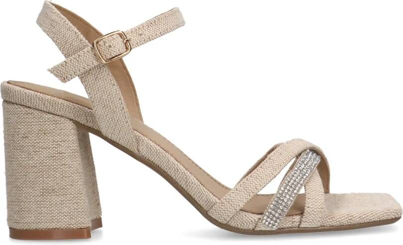 Manfield Beige sandalen met hak met strass detail