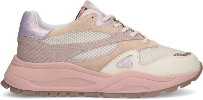 Manfield Beige sneakers met mesh en suède details