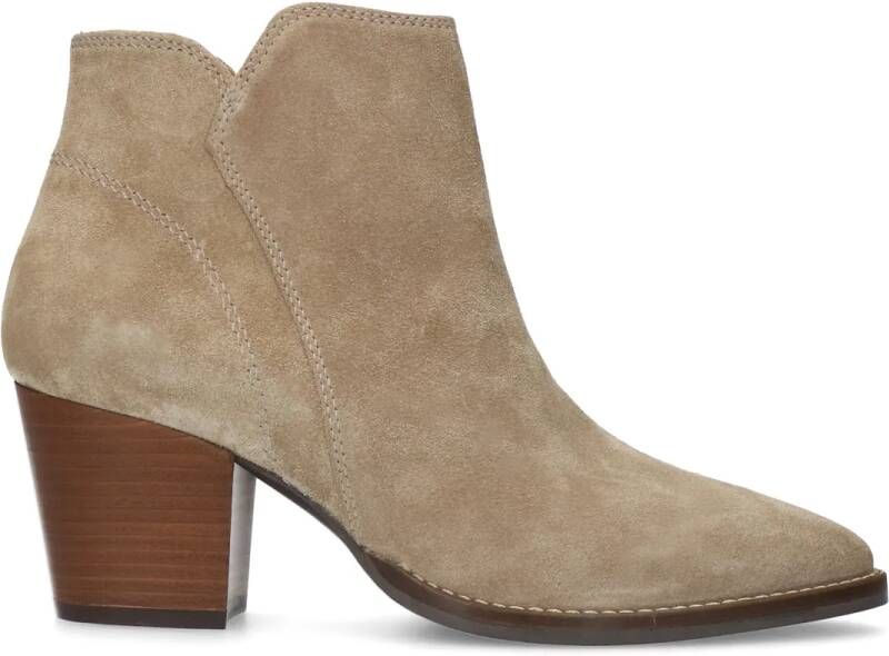 Manfield Dames Beige suède enkellaarsjes met hak - Foto 2